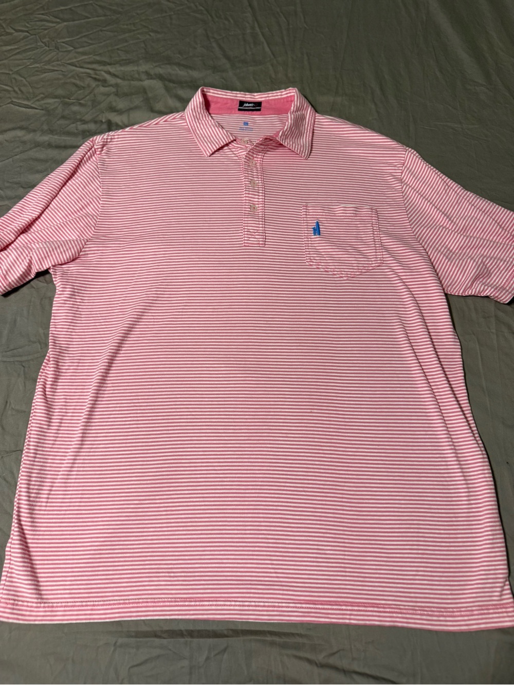 johnnie-O Men’s Pink and White Striped Flamingo Polo 100% cotton